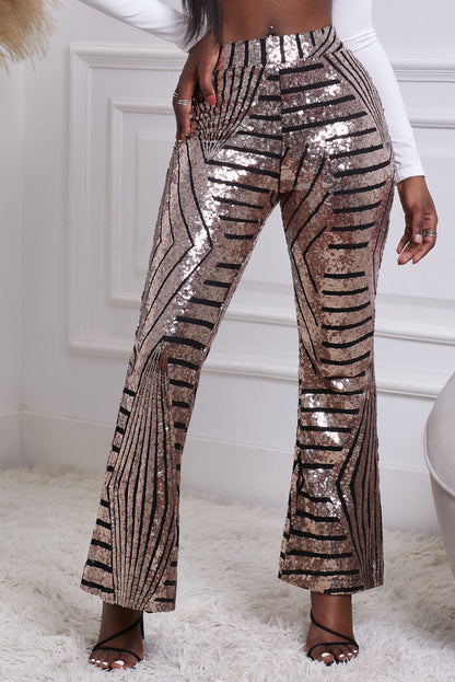 Sequin Striped High Waist Bootcut Pants-VMA Specialties Boutique