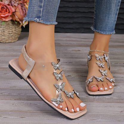 Rhinestone Butterfly Flat Sandals-VMA Specialties Boutique