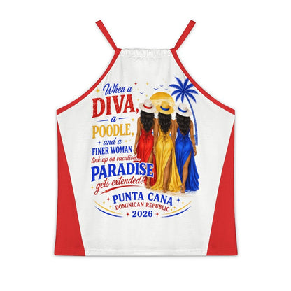 Paradise Just Got Extended! Design Women's Halter Tank Top- Red