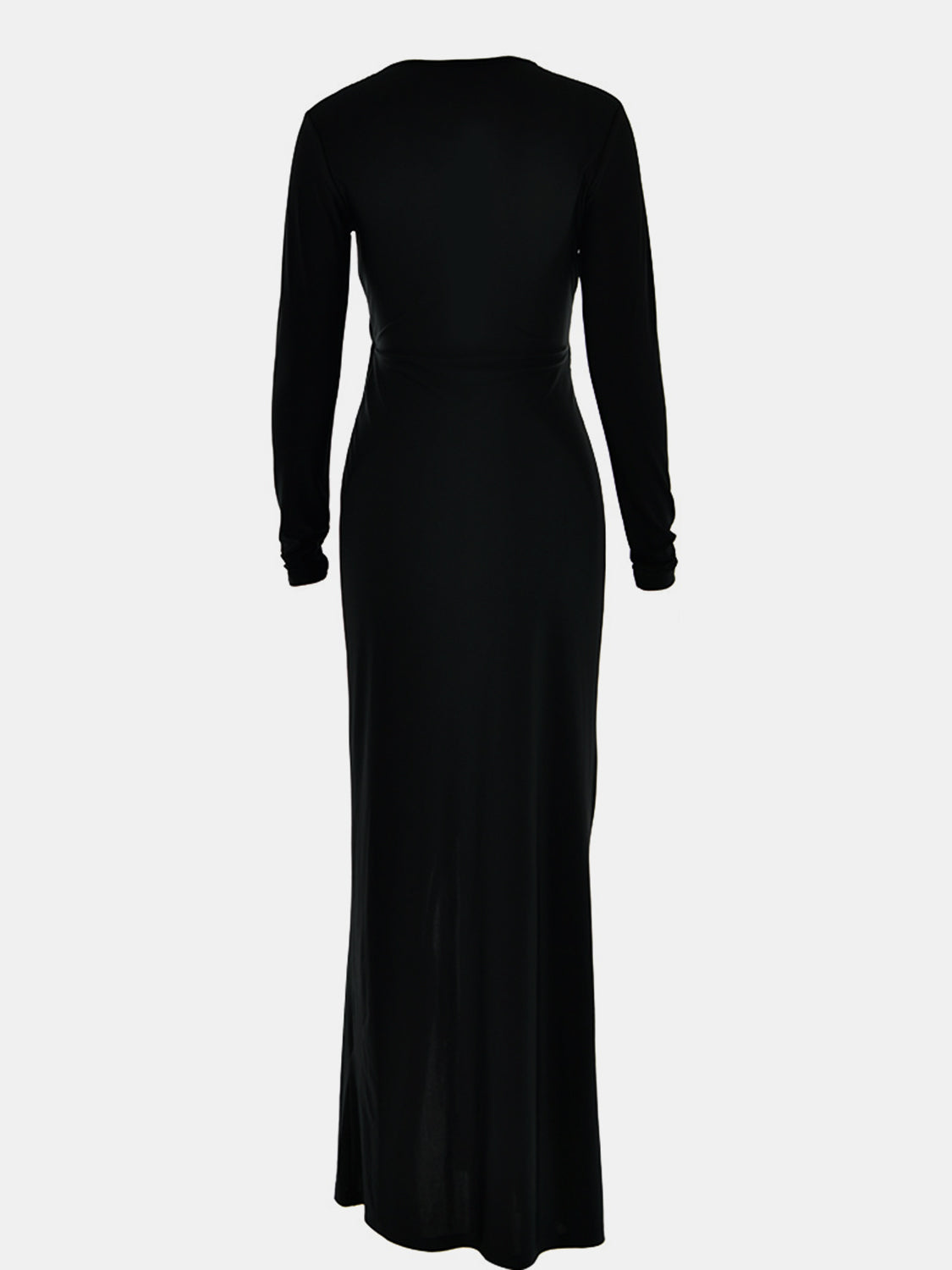 Ruched Slit Plunge Long Sleeve Dress-VMA Specialties Boutique
