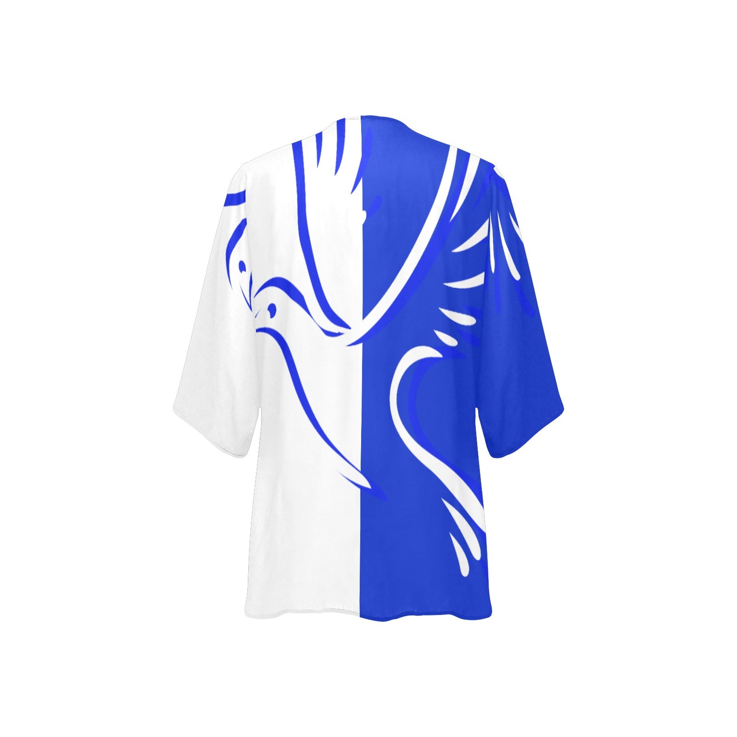 Women's Kimono Chiffon Cover Up- Royal Blue and White
