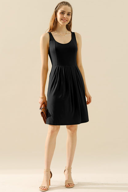 Doublju Full Size Round Neck Ruched Sleeveless Dress with Pockets-VMA Specialties Boutique
