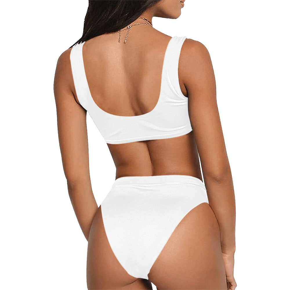 All White Bikini Sport Top & High-Waisted Bikini Swimsuit