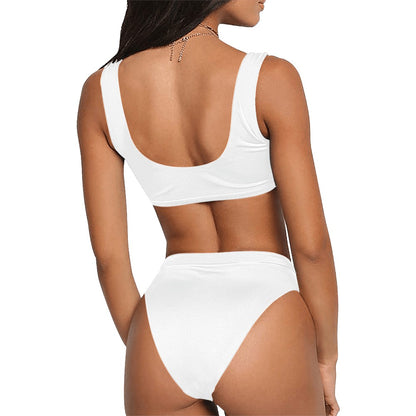 All White Bikini Sport Top & High-Waisted Bikini Swimsuit