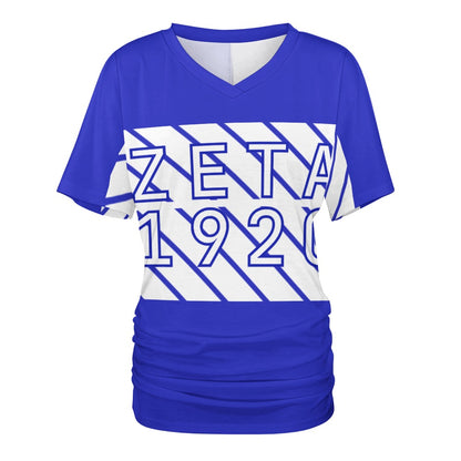 V-neck pleated T-shirt