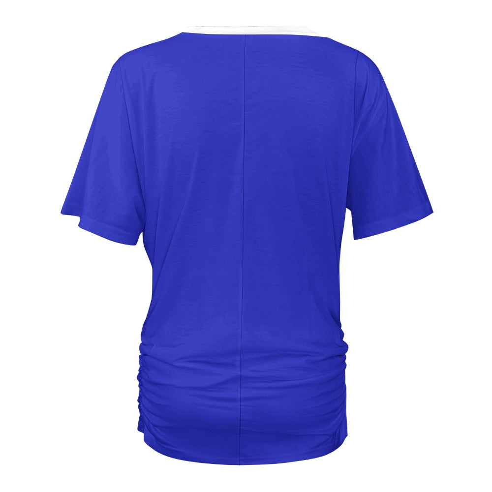 V-neck pleated T-shirt