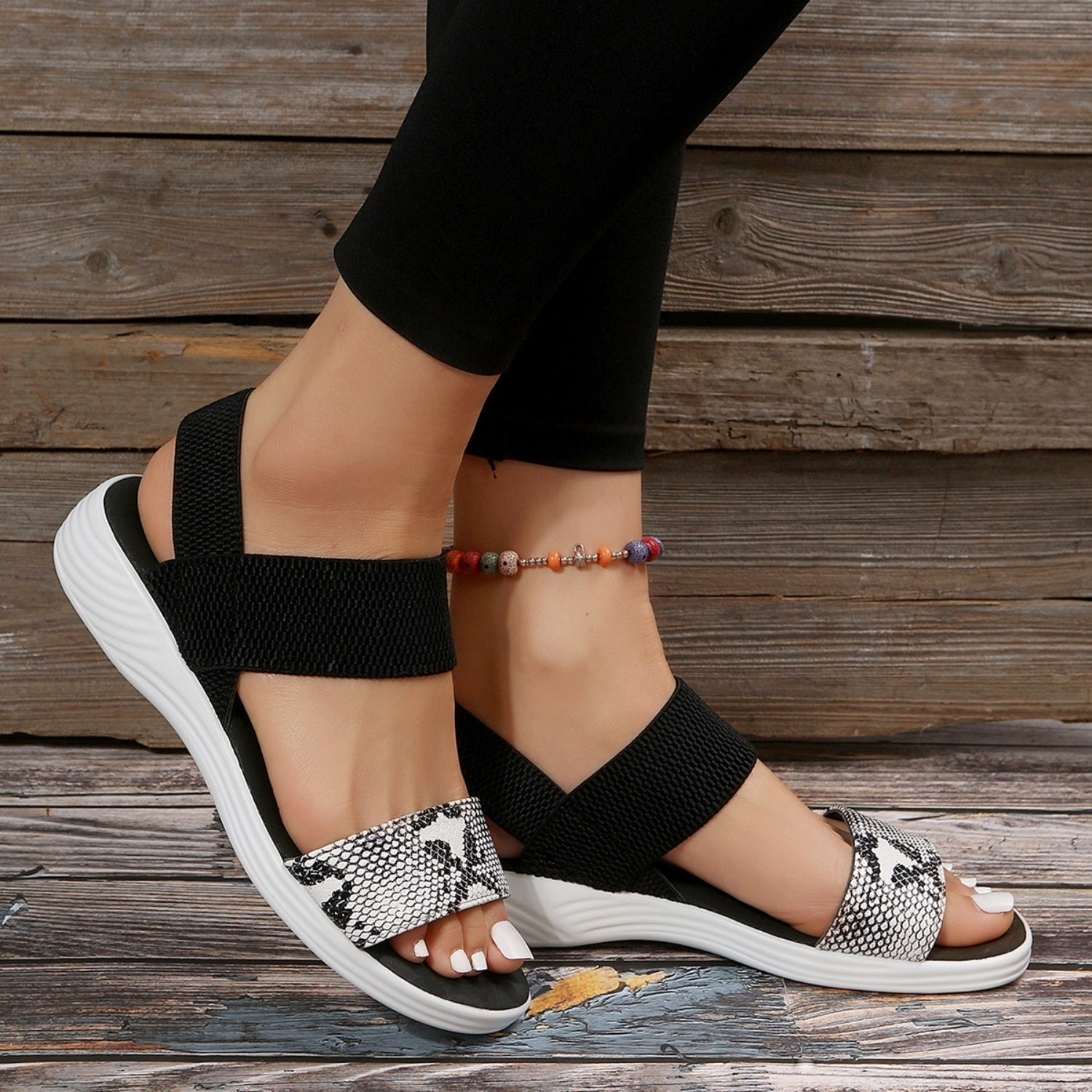PU Leather Open Toe Low Heel Sandals-VMA Specialties Boutique