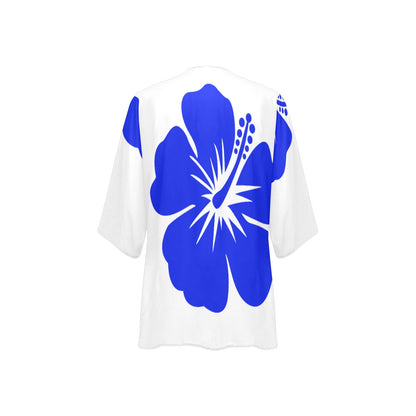 Women's Kimono Chiffon Cover Up- Royal Blue and White