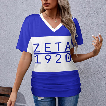 V-neck pleated T-shirt