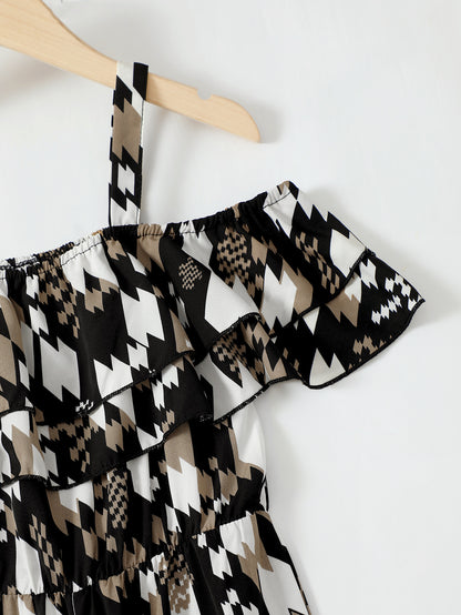 Printed Cold-Shoulder Flare Leg Jumpsuit-VMA Specialties Boutique