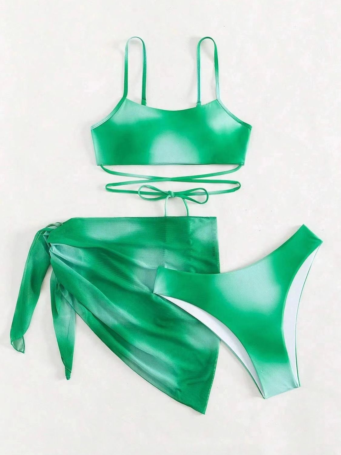 Tied Gradient Spaghetti Strap Three-Piece Swim Set-VMA Specialties Boutique