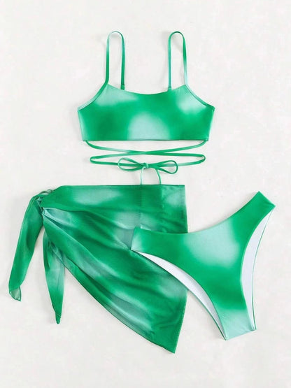 Tied Gradient Spaghetti Strap Three-Piece Swim Set-VMA Specialties Boutique