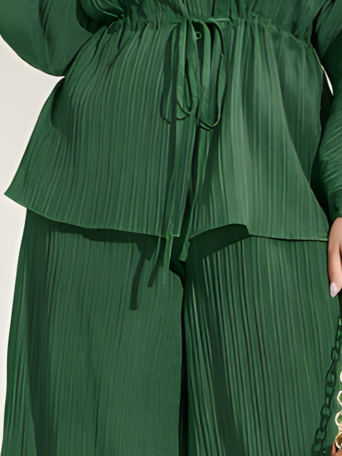 Plus Size Collared Neck Buttoned Top and Wide Leg Pants Set-VMA Specialties Boutique