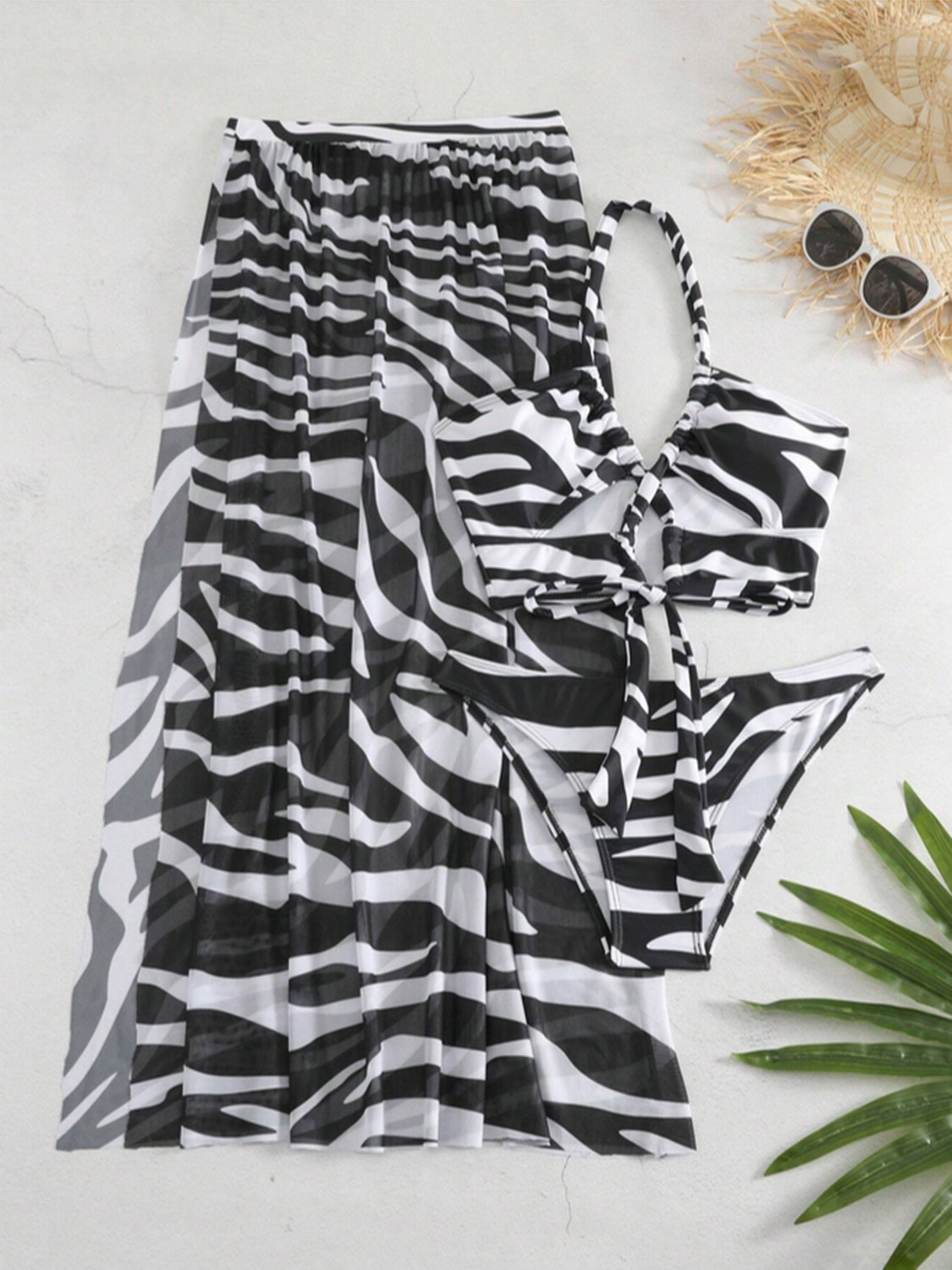 Printed Halter Neck Three-Piece Swim Set-VMA Specialties Boutique