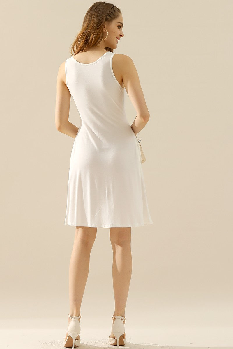 Doublju Full Size Round Neck Ruched Sleeveless Dress with Pockets-VMA Specialties Boutique