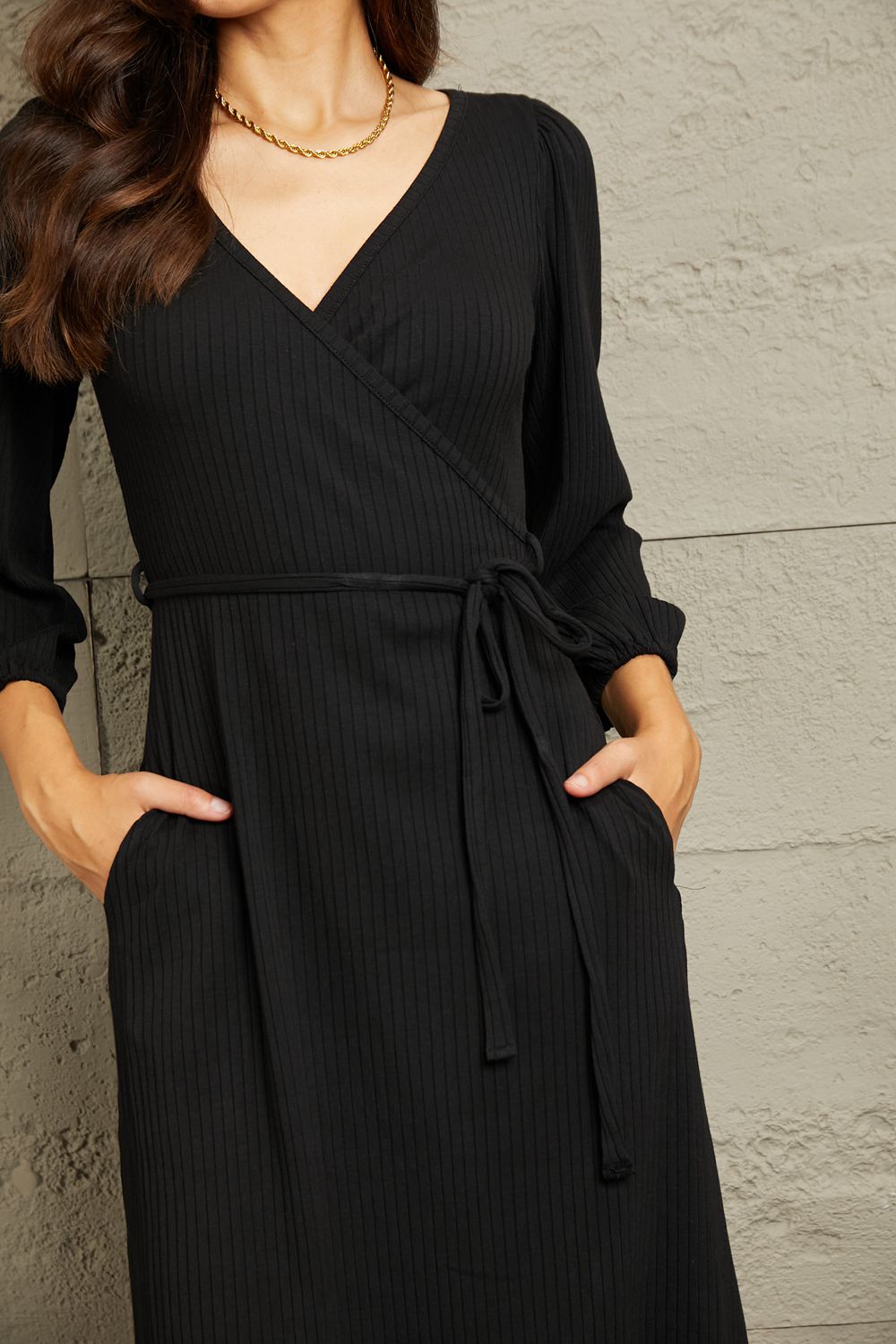 Culture Code Full Size Surplice Flare Ruching Dress-VMA Specialties Boutique