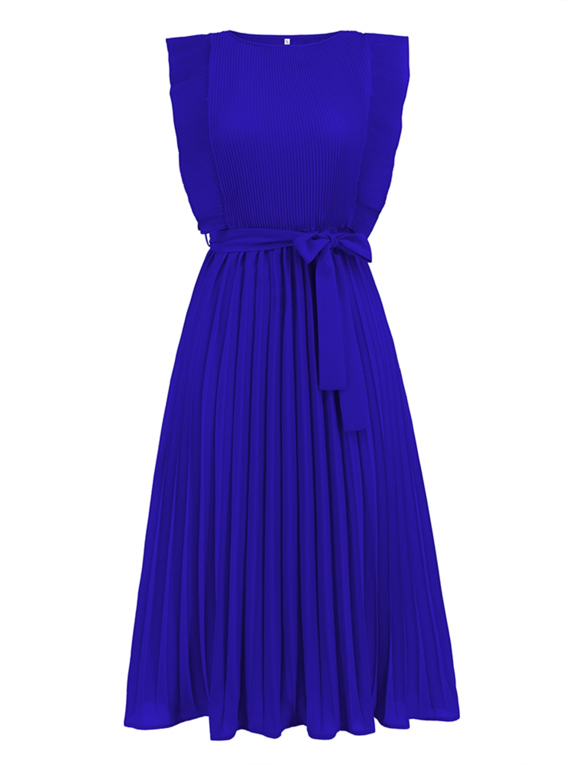 Tied Round Neck Pleated Midi Dress-VMA Specialties Boutique