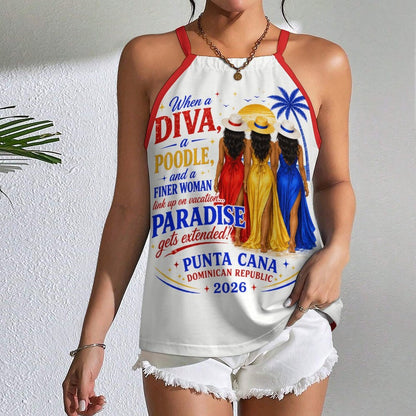 Paradise Just Got Extended! Design Women's Halter Tank Top- Red