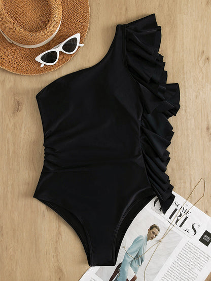 Ruffled Single Shoulder One-Piece Swimwear-VMA Specialties Boutique