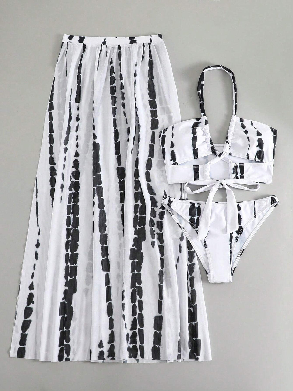 Printed Halter Neck Three-Piece Swim Set-VMA Specialties Boutique