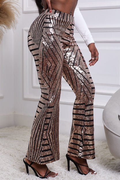 Sequin Striped High Waist Bootcut Pants-VMA Specialties Boutique
