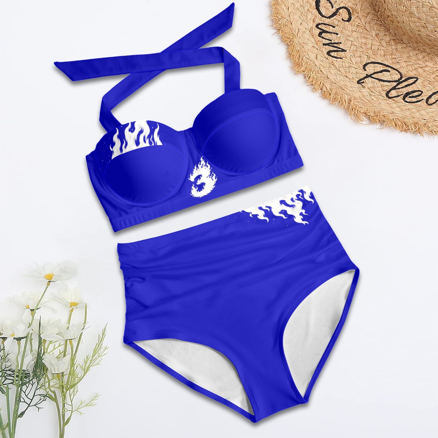 Tre Phire Women's Halter Neck Gather Chest Bikini Swimsuit