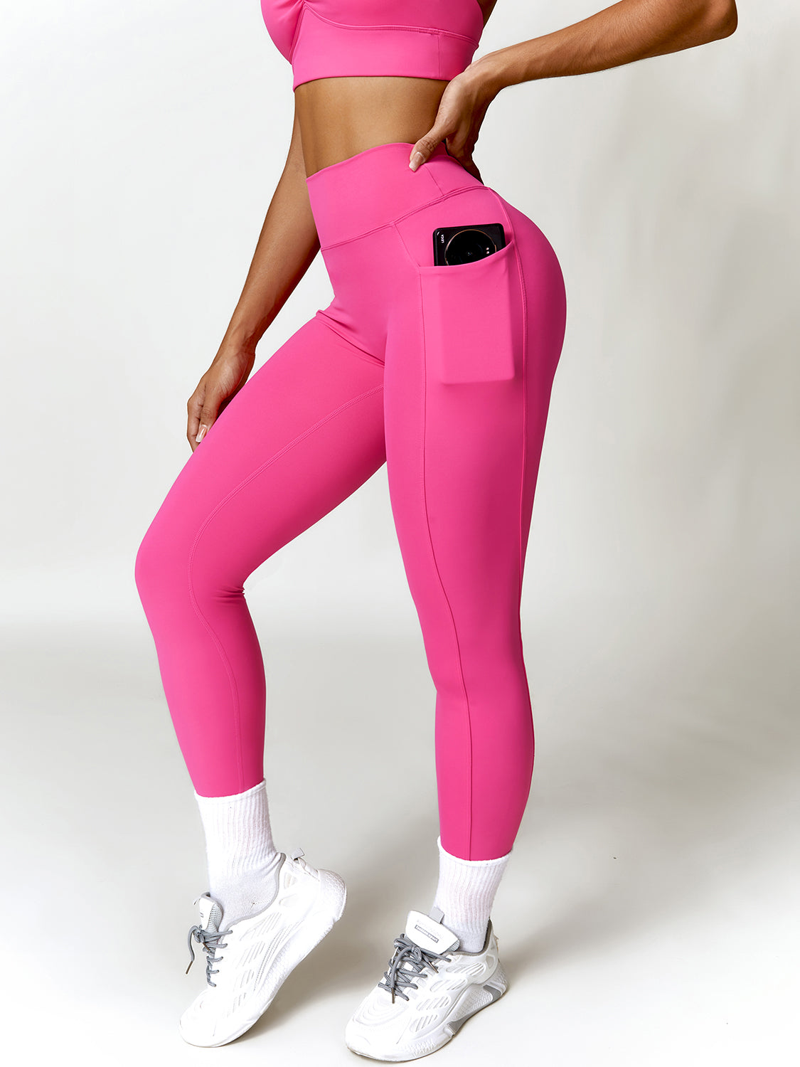 Ruched Pocketed High Waist Active Leggings-VMA Specialties Boutique