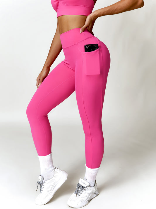 Ruched Pocketed High Waist Active Leggings-VMA Specialties Boutique