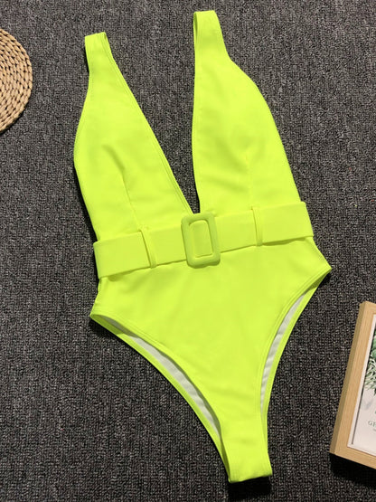 Plunge Wide Strap Sleeveless One-Piece Swimwear-VMA Specialties Boutique