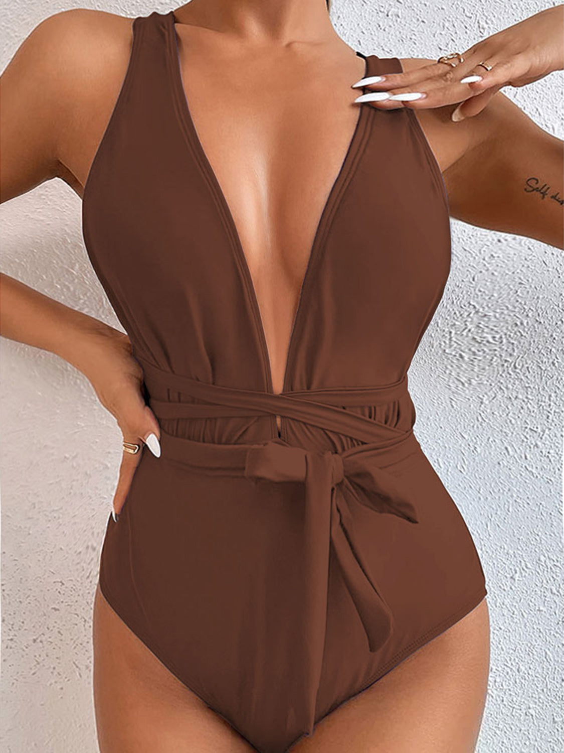 Tied Crisscross Wide Strap One-Piece Swimwear-VMA Specialties Boutique