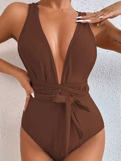 Tied Crisscross Wide Strap One-Piece Swimwear-VMA Specialties Boutique