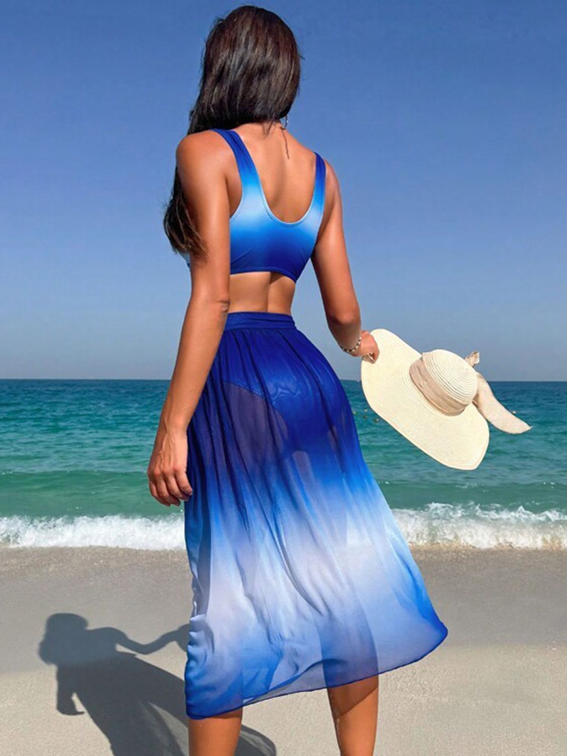 Twisted Gradient Wide Strap Three-Piece Swim Set-VMA Specialties Boutique