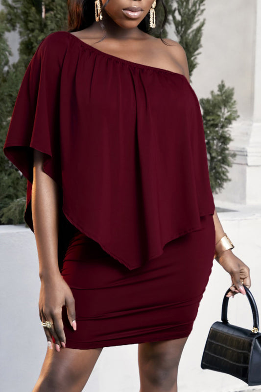 Plus Size One-Shoulder Half Sleeve Mini Dress-VMA Specialties Boutique