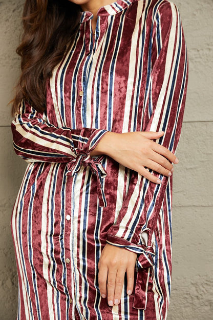e.Luna Stripe Velvet Dress with Pockets-VMA Specialties Boutique