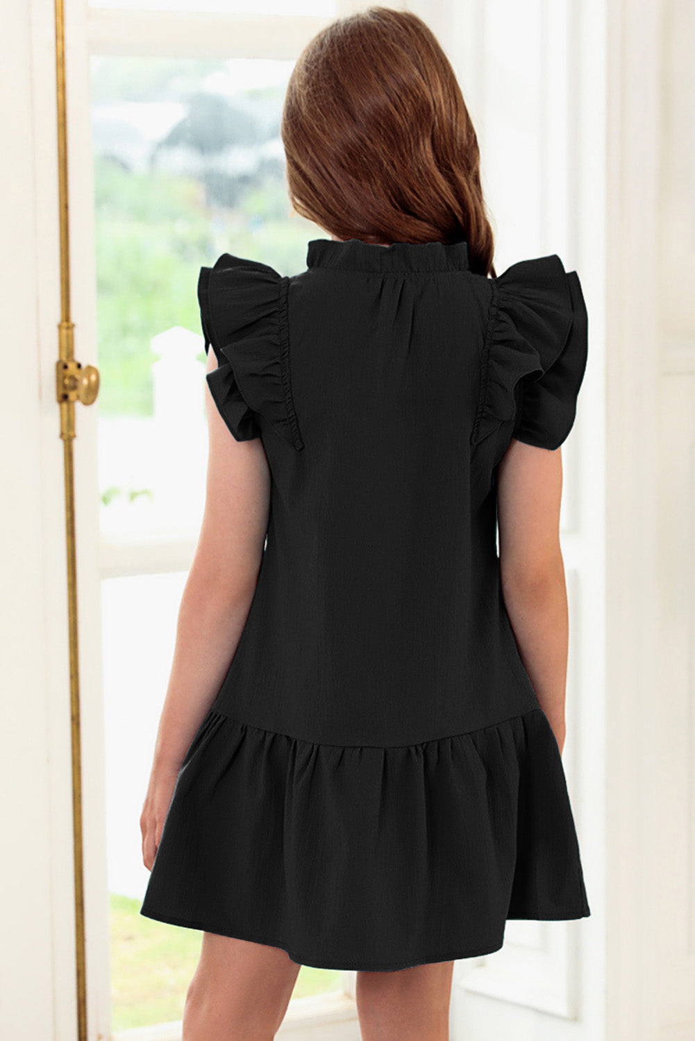 Tie Neck Flutter Sleeve Dress-VMA Specialties Boutique