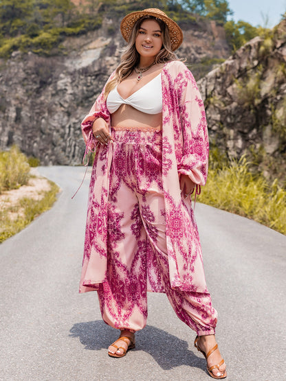 Plus Size Open Front Cardigan and Pants Set-VMA Specialties Boutique