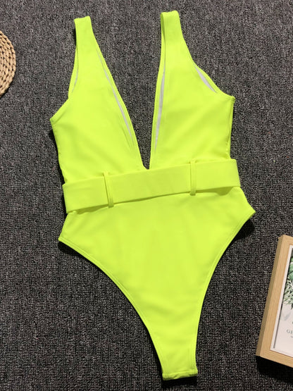 Plunge Wide Strap Sleeveless One-Piece Swimwear-VMA Specialties Boutique