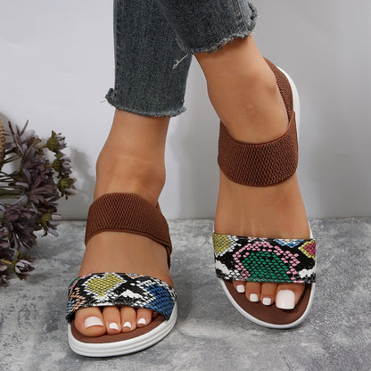 PU Leather Open Toe Low Heel Sandals-VMA Specialties Boutique