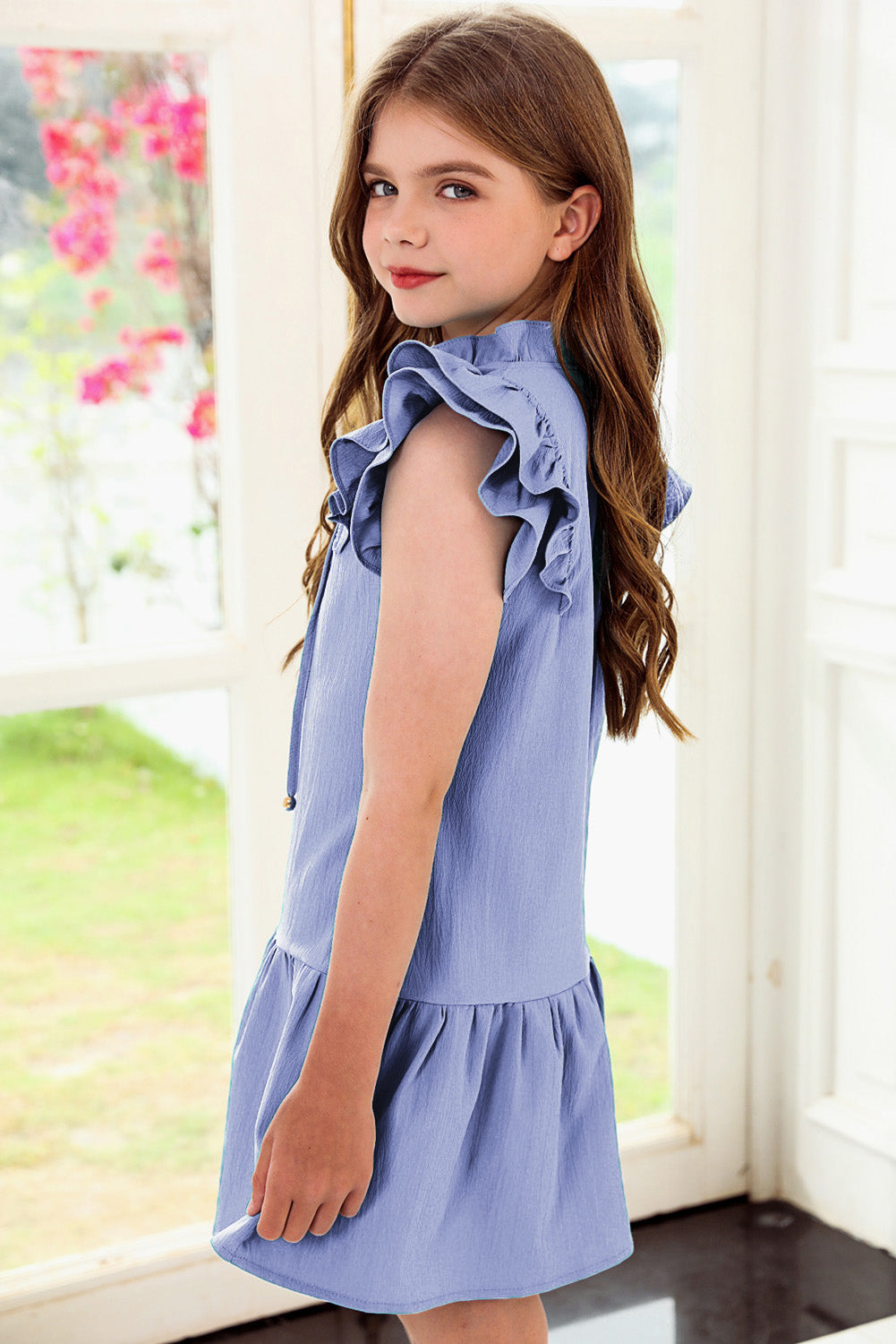 Tie Neck Flutter Sleeve Dress-VMA Specialties Boutique