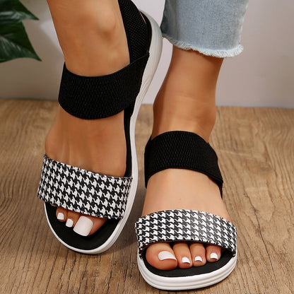 PU Leather Open Toe Low Heel Sandals-VMA Specialties Boutique