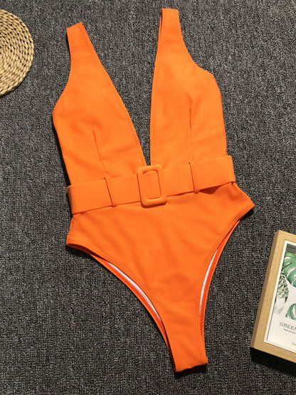 Plunge Wide Strap Sleeveless One-Piece Swimwear-VMA Specialties Boutique