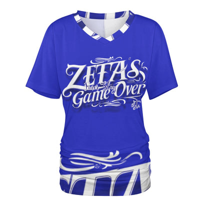 V-neck pleated T-shirt