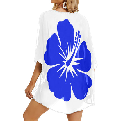 Women's Kimono Chiffon Cover Up- Royal Blue and White