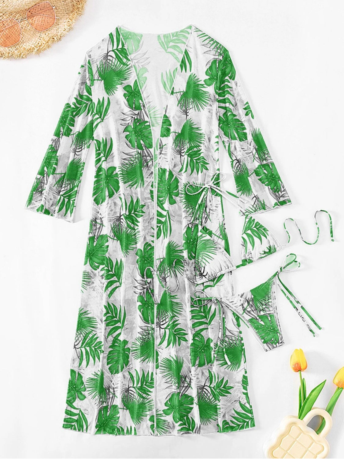 Printed Halter Neck Three-Piece Swim Set-VMA Specialties Boutique