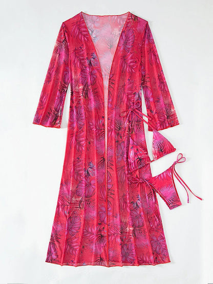 Printed Halter Neck Three-Piece Swim Set-VMA Specialties Boutique