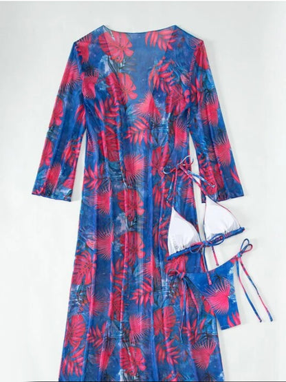Printed Halter Neck Three-Piece Swim Set-VMA Specialties Boutique