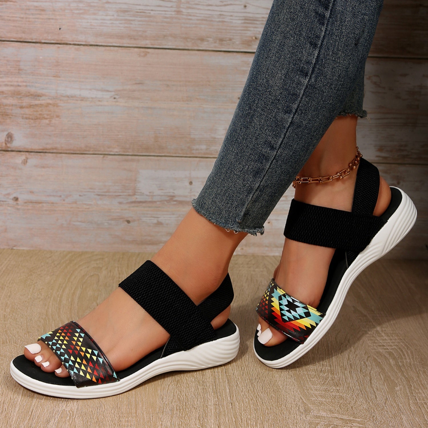 PU Leather Open Toe Low Heel Sandals-VMA Specialties Boutique