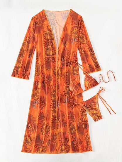 Printed Halter Neck Three-Piece Swim Set-VMA Specialties Boutique