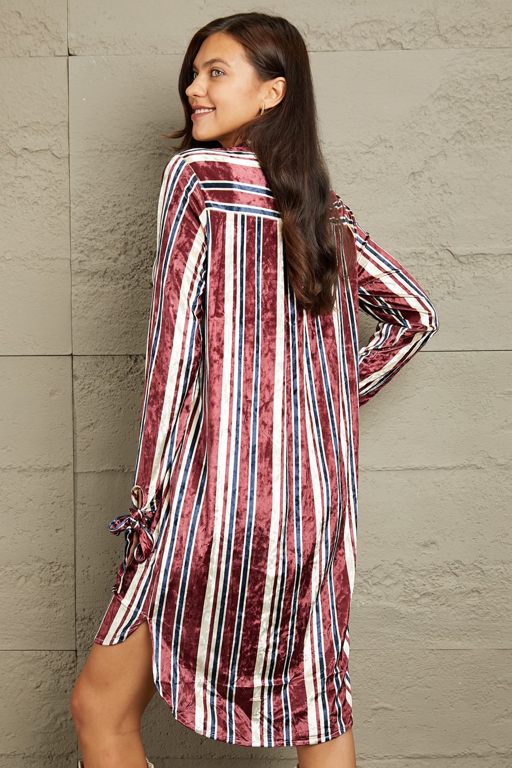 e.Luna Stripe Velvet Dress with Pockets-VMA Specialties Boutique
