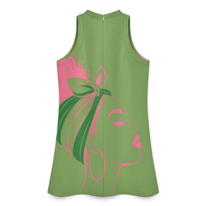 Pretty Girl Statement Sleeveless Mini Dress – Pink & Green Signature Design